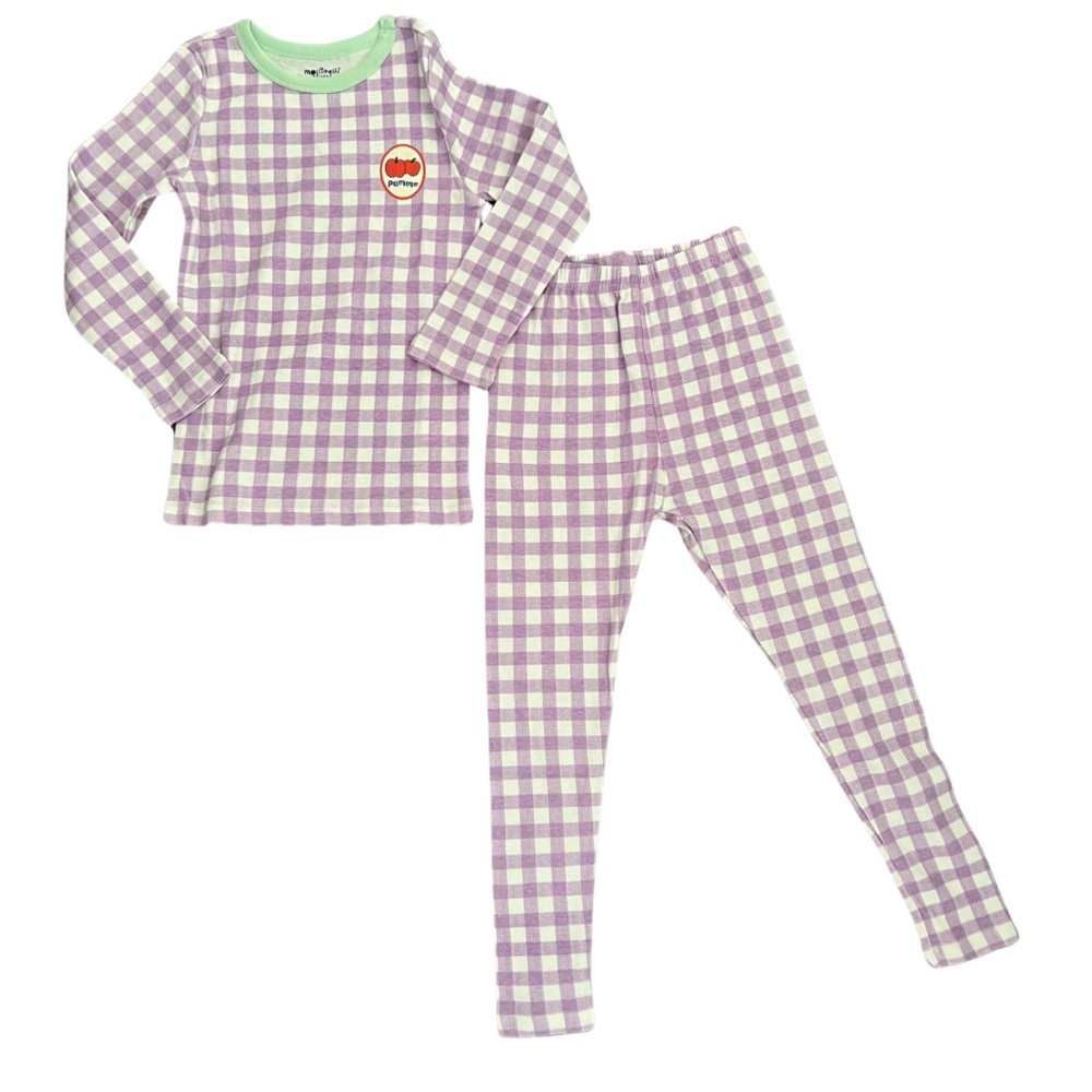 Molli Melli Girls Purple Checkered Apple 2 Piece Pajama Set